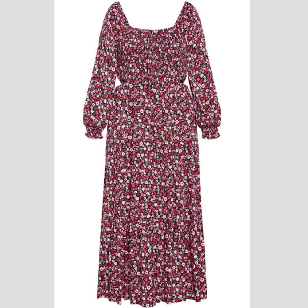 NWT City Chic Floral Smocked Cut-Out Long Sleeve Maxi Dress 18 - Picture 5 of 11